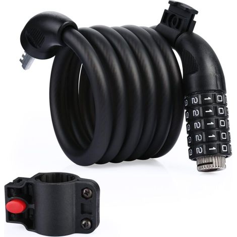 Bike lock, 105 cm x 10 mm, compatible with bicycles, scooters, motorcycles and gates, with 5-digit smart code and bike mount, black. - AquaForge (1/5)