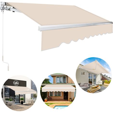 SWANEW Toldo Control manual Toldo retráctil aluminio+poliéster con manivela Revestimiento PA para terraza/techo Beige 350x300cm (1/5)