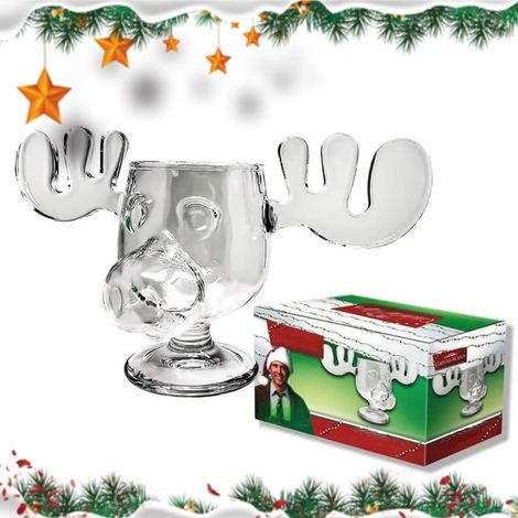 Mug festif à motif d'élan - Tasse à lait de poule de Noël en verre épais transparent, style lanterne nationale, cadeau idéal pour Noël et les anniversaires (1 pièce)