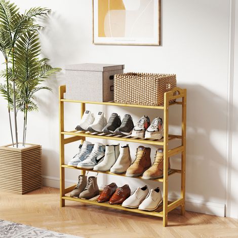 4-stöckiges Schuhregal aus Bambus, Schuhhalter, Kapazität für 12 Paar Schuhe, 67,5 x 24,7 x 72 cm, Naturholzoptik