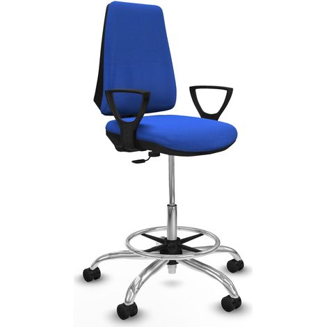 Taburete Elche CP bali azul brazos fijos base cromada ruedas 65mm nailon