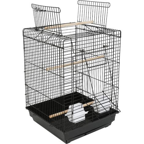 Vogelkäfig Vogelvoliere Wellensittichkäfig Käfig Vogelbauer Voliere Vogelhaus Schwarz Oben offen 40×40×58cm
