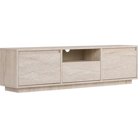 Habitat Et Jardin – Meuble TV en bois travertin 160 x 30 x 42 cm – Panneaux mélaminés 18 mm – 3 portes – 1 étagère – Design moderne (1/4)