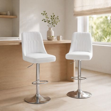 Lot de 2 tabourets de bar réglables en hauteur, pivotants à 360°, PU blanc et métal argenté (1/5)