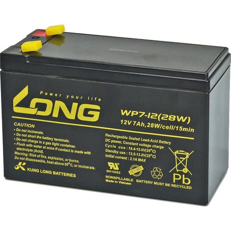 Accumulation au plomb KUNG LONG Standby, WP7-12, 12 V-, 7 Ah, Faston 4,8 mm