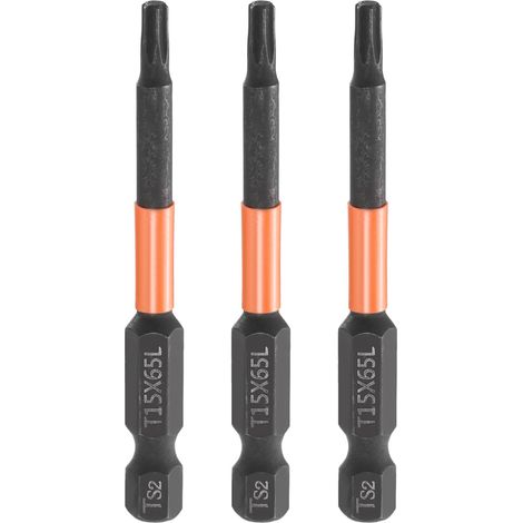3Pcs Embout Tournevis Torx T15 1/4" Hex Shank Long 2.56" (65mm) (1/5)