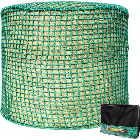 Filet à foin pour balles rondes, ø 150 cm, hauteur 150 cm, filet à foin à mailles fines, filet à foin résistant à l'usure pour chevaux, diamètre des balles rondes, taille des mailles 4,5 x 4,5 cm, con