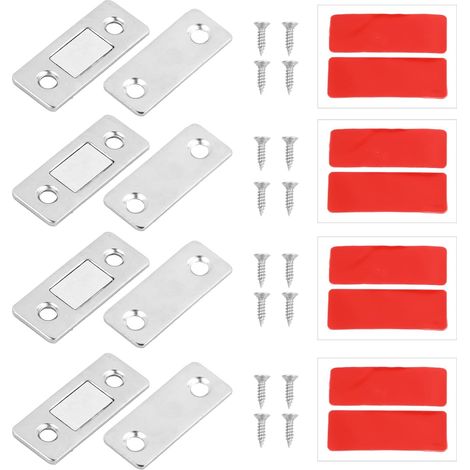 Loquet magnétique pour porte d'armoire, ferme-porte coulissant avec vis et autocollants, pour armoires, portes coulissantes, 4 pièces