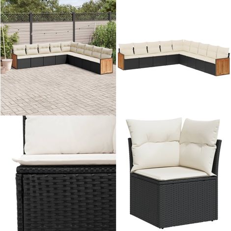 9-tlg. Garten-Sofagarnitur mit Kissen Schwarz Poly Rattan - Gartengestelle - Gartenmöbelset - Rattan Möbel - Lounge Set - Gartenlounge - Home & Living (1/5)