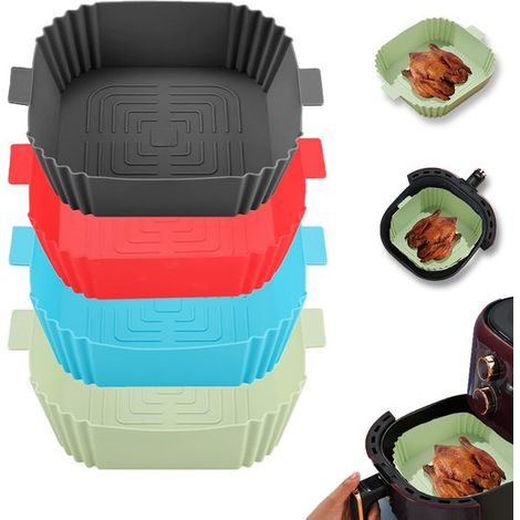 Inserti in silicone per friggitrici ad aria, 4 pezzi, 19,3 cm x 19,3 cm, riutilizzabili, per friggitrici ad aria da 3-6 litri, adatti per prodotti da forno infiammabili (1/5)