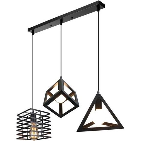 U-do Lustre 3 têtes géométriques long pôle-noir (1/4)