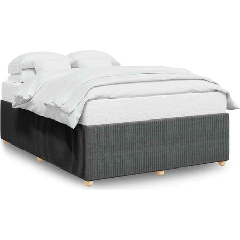 Lit double Lit adulte Cadre de lit sans matelas gris foncé 140x190 cm tissu (1/5)