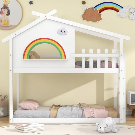 Children's bunk bed frame with ladder, bunk bed for children and teenagers (white, 190 x 90 cm) (1/5)