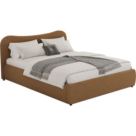 PLANO - Lit coffre 160x200cm design arrondi velours côtelé marron