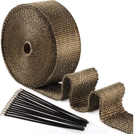 Ruban isolant thermique 15m x 50mm en titanium magma 10 colliers de serrage inox noir Résistance jusqu'à 1000°C pour motos et voitures anciennes - 15Mx50mm (1/5)