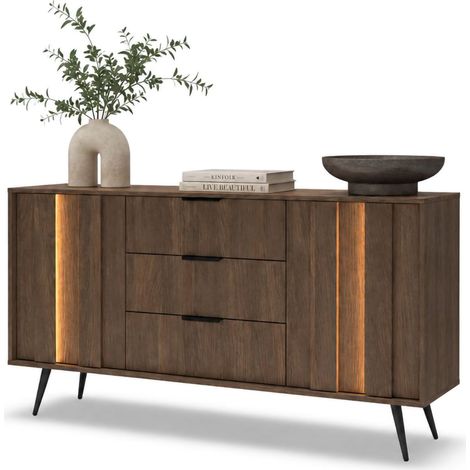 Credenza Hahasasi, Madia 3 Cassetti, 2 Ripiani, Apertura Battente, Scorrevole, 154x40x87h cm Marrone Noce