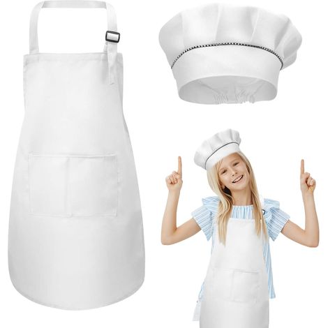 Tablier Cuisine Enfant et Toque Cuisinier, Ensemble de Déguisement Chef Réglable avec Poches pour Filles et Garçons, Idéal pour Cuisson, Pâtisserie et Peinture (4-12 Ans) (1/5)