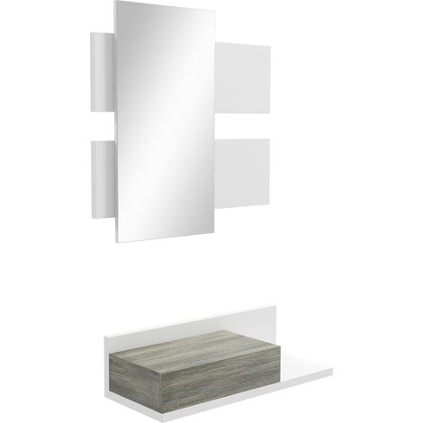 Meuble d'entrée 2 en 1 avec miroir mural 75 x 3,5 x 75 cm et tiroir 75 x 30,5 x 20 cm, gris et blanc (1/5)