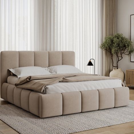 Lit coffre 180x200 sommier inclus Klaus Velours Beige (1/5)