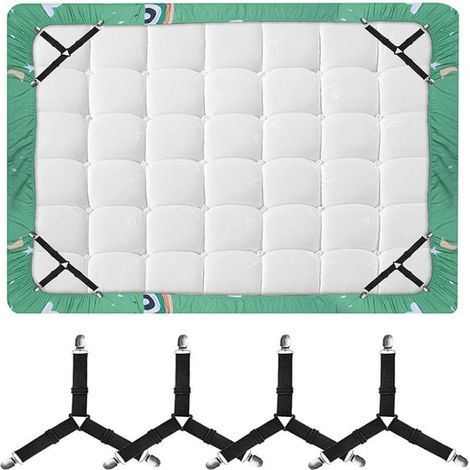 Set of 4 adjustable triangular duvet ties with non-slip metal clips for sofa cushions, fitted sheets and bedding, black (1/4)