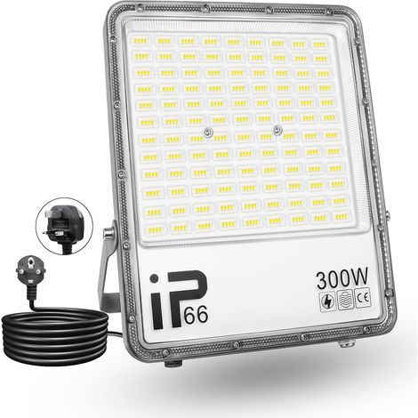 Lumière LED Extérieur 300W, 30000LM, Blanc Froid 6500K, Projecteur LED Sécurité IP65 Étanche, Lumière de Travail LED pour Porte d'Entrée, Entrepôt, Parking, Cour, Rue avec Prise (2 Pièce) (1/5)