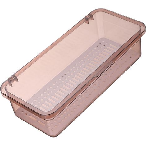 Besteckaufbewahrungsbox mit Deckel und Abtropfschale, 25 cm, transparent, rosa, 180 g (1/5)