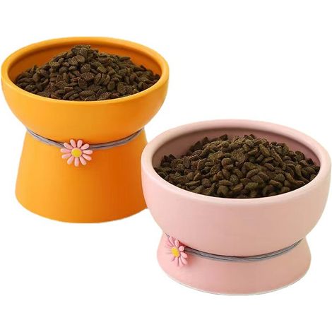 Gamelle surélevée pour chat, design plat, en céramique, pour nourriture et eau, anti-vomissements, compatible lave-vaisselle (1/4)