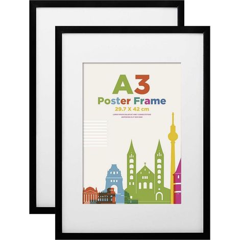 Bilderrahmen A3 2er Set Schwarz Holzverbundwerkstoff Plexiglas Wand Tisch (1/5)