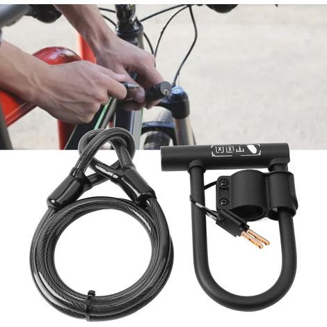 (Exklusiv in Chile erhältlich) Fahrradschloss mit Kabel, Stahlkabel, U-Schloss-Set, hydraulische Scherfestigkeit, Mountainbike-Ausrüstung (Schloss + schwarzes Kabel) (1/5)