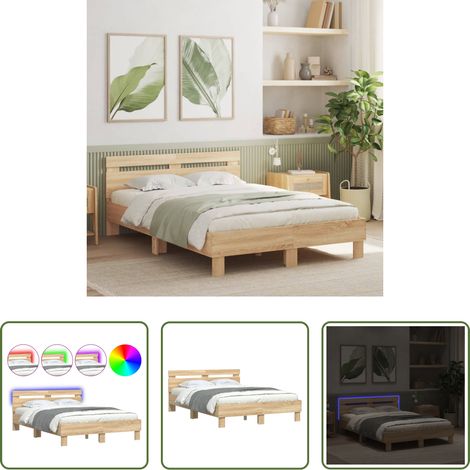 vidaXL Lits chêne -  Cadre de lit avec LED sans matelas chêne sonoma 135x190 cm (1/5)