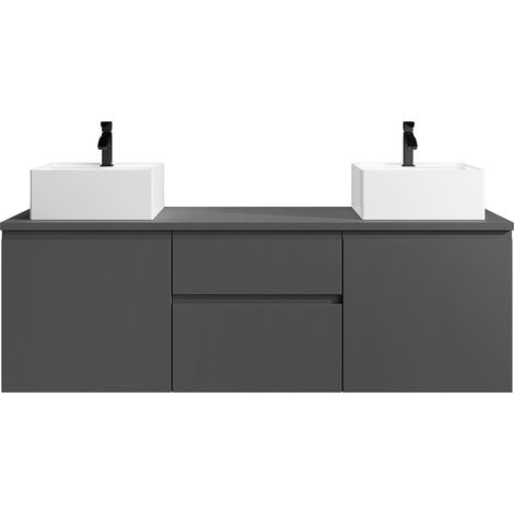 Meuble de salle de bain suspendu avec double vasque - Gris - 150 cm - JIMENA II