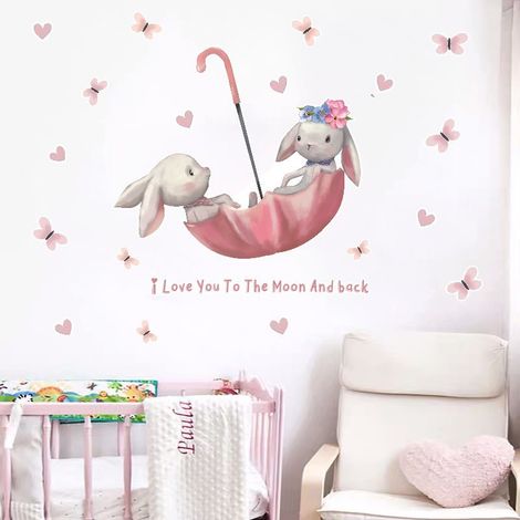 Wandaufkleber für Kinderzimmer mit Cartoon-Motiv, Aquarell-Hasen-Wandaufkleber (1/2)