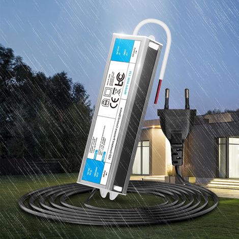 Transformateur 220V 12V 60W LED Driver Etanche IP67, Extérieur Transfo avec Prise 220V AC à 12V 5A Convertisseur Imperméable Ultra Fin Alimentation Tension Basse Constante Adaptateur (1/5)