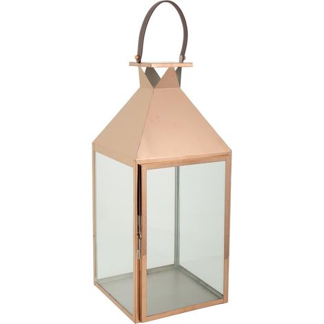 Farol de acero inoxidable y cristal cobrizo 29x28x66