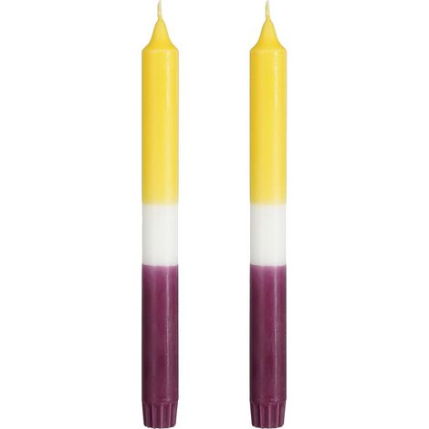 Lot de 2 Bougies Flambeaux Décoratives en Stéarine Jaune pour Dîner H25 x Ø2,2 cm - PANGIVO (1/4)