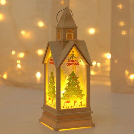 Lanterne De Noël Led - Lanterne À Suspension En Métal Avec Motif Père Noël Bonhomme De Neige Arbre De Noël - Fonctionne Sur Piles - 17,5 X 6,5 X 6,5 Cm