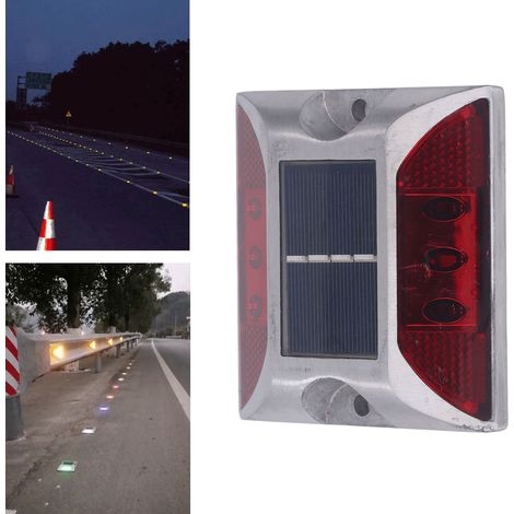 Solarbetriebene Straßenpoller, unterirdische Autobahnlaternen aus Aluminiumguss, rotes Licht (1/5)