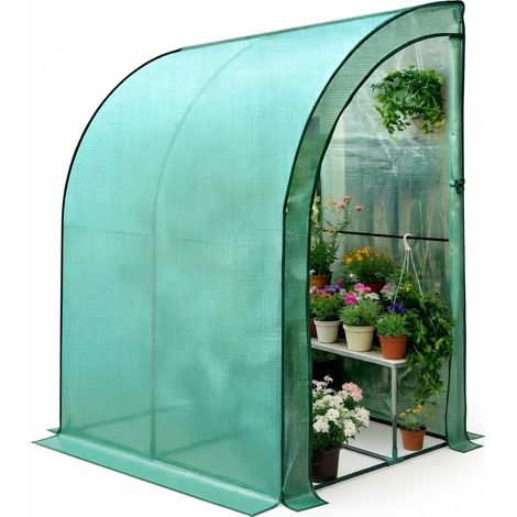 ELVMI Serra Addossata da Giardino con 2 Porte Avvolgibili, Tetto Semicurvo, Metallo e PE Verde, 200 x 100 x 210 cm (1/5)
