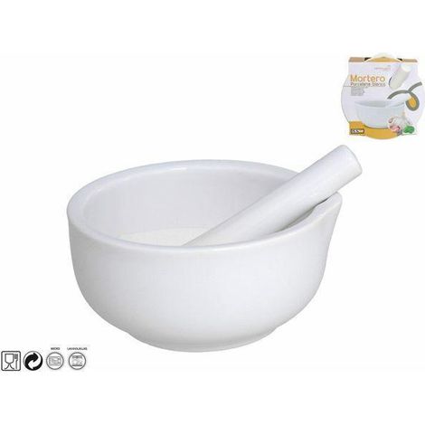 mortero porcelana blanca con vertedor 14,5x15,5x7,2 cms apto para limpieza en lavavajillas