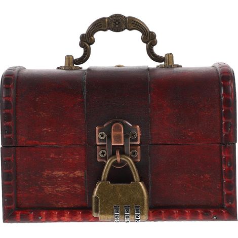 Boîte à Bijoux Espace de Rangement Ample en Bois Marron Vintage Serrure, Coffre de Rangement Décoratif Style Antique pour Organiser Divers Objets (1/5)