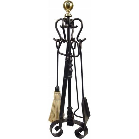 FPLUS juego chimenea 4 pzas.10031 , Juego de 4 piezas de 70 cms. de alto bola dorada