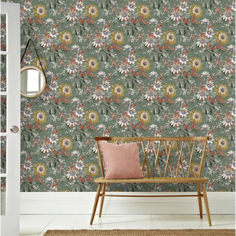 Papier peint intissé Fleuri Elégance 1005 x 52cm Vert (1/5)