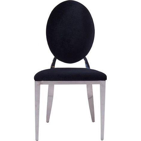 Lot 4 Chaises Salle à Manger Médaillon Velours Noir Pieds Chrome 50x52x108cm (1/5)