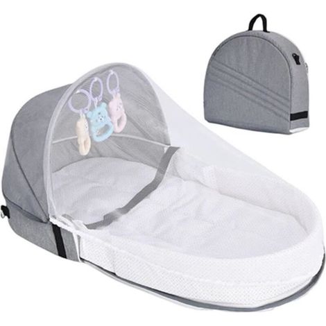 Foldable Camping Baby Bassinet, Foldable Baby Crib, Portable Baby Travel Cot, Breathable Newborn Crib with Net (1/4)