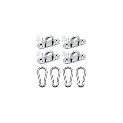 Juego de 4 placas de ojo M5 de acero inoxidable 304, 4 mosquetones resistentes para toldos y hamacas, soporte de pared resistente - Crezuo