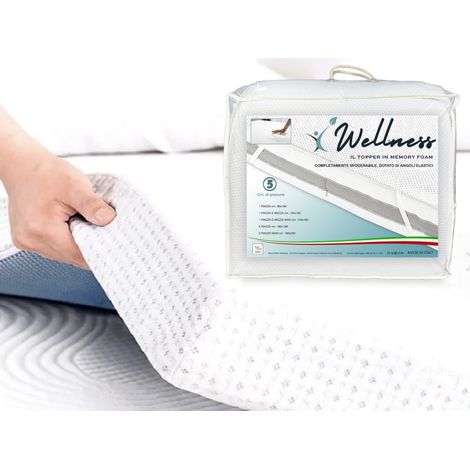 TOPPER Wellness Per Materasso Correttore in MEMORY FOAM HD spessore 5 cm. Anallergico e Sfoderabile Made in Italy Matrimoniale MAXI cm. 180x200