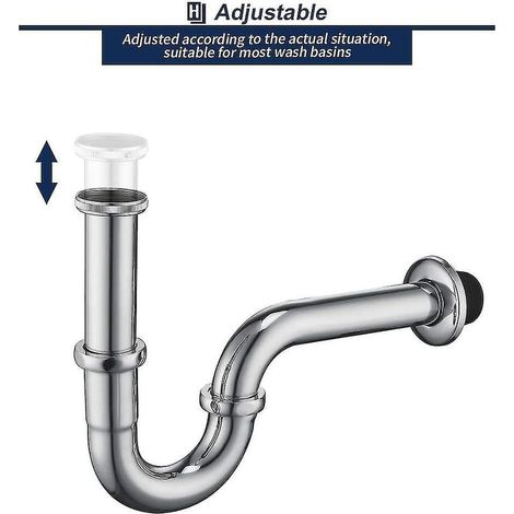 Siphon de tuyau en acier inoxydable Siphon de tuyau en chrome Siphon + joint de lavabo Piège à odeurs (1/4)