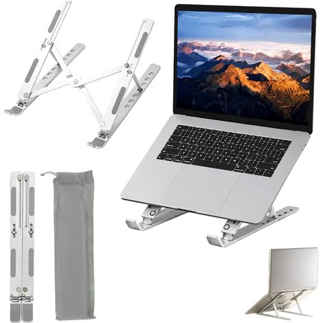 Ergonomischer, 5-fach verstellbarer Laptopständer aus Aluminium, leichter, faltbarer PC-Ständer, kühlend, rutschfest, geeignet für Laptops von 10 bis 15,6 Zoll (1/5)