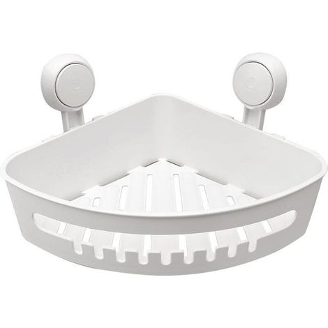 Étagère d'angle à ventouse pour douche, sans perçage et réutilisable, support de rangement mural à fixer par ventouse, installation facile, charge max 10 kg, modèle d'angle unique, idéal pour salle de (1/4)
