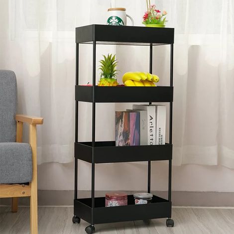 4 Tier Kitchen Trolley Cart Vegetable Fruite Storage Rack Shelf, Black